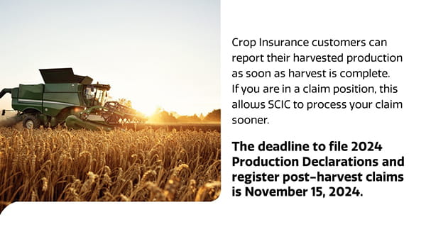 The deadline to file 2024 Production Declarations and register post-harvest claims is November 15, 2024