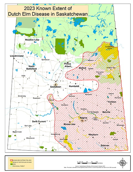 2023 known extent of DED in Saskatchewan map