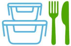 Graphic showing food storage containers and a knife and fork