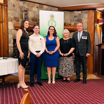 Pikaea Groves, Eric Choquette, Brandi Bell, Her Honour Donna Mirasty,
and the Honourable Russ Mirasty, Lieutenant Governor of Saskatchewan