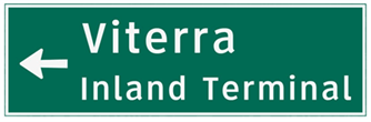 Green sign indicating directions towards the Viterra Inland Terminal