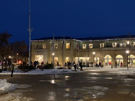 The Government House building is decorated with lights for the Christmas Season.