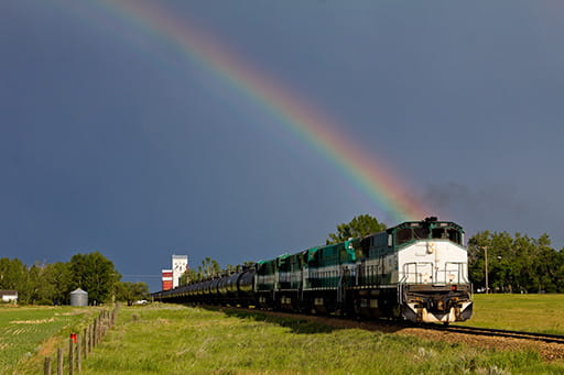 Train under a rainbow