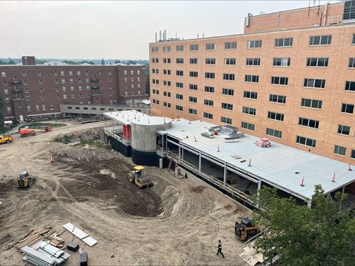 Aerial view of construction on St Paul's front entrance project